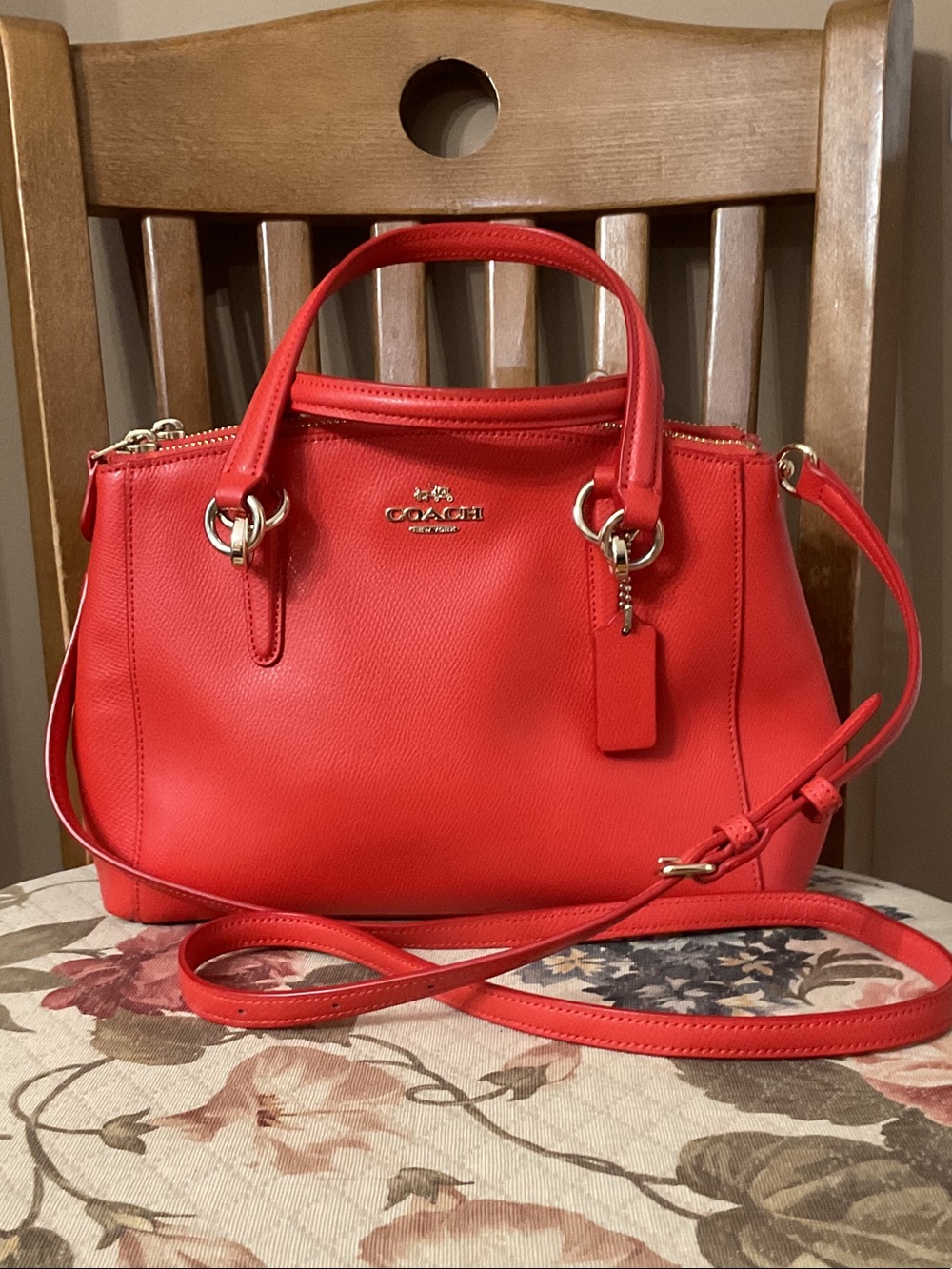 Coach Small Christie Carryall in Red Leather Satchel with Crossbody Strap